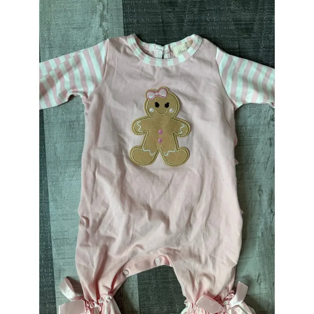 NWT Marie Nicole Christmas Gingerbread Romper Pajamas 6-12 Months